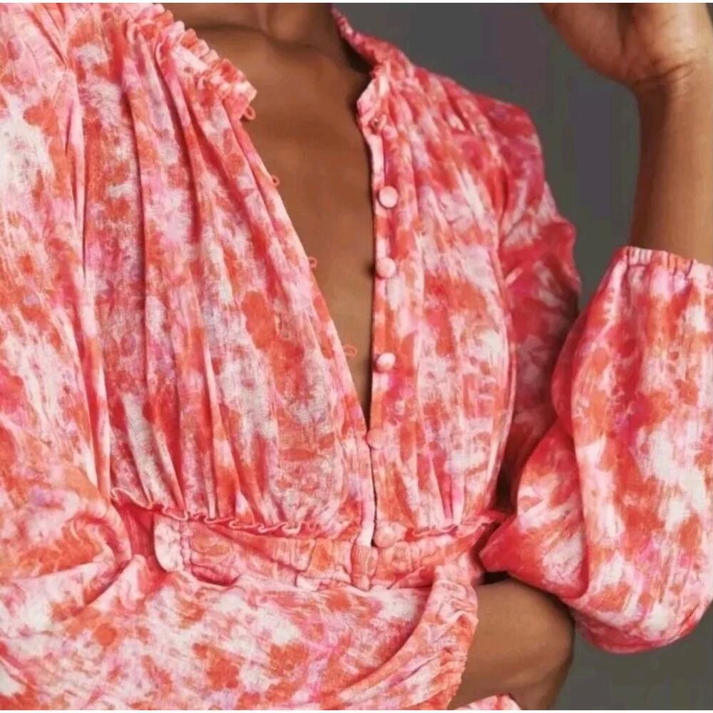 NWT Anthropologie Cropped Ruched Button Blouse - Medium - Picture 2 of 9